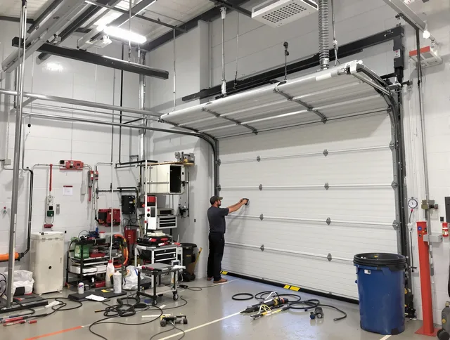 Enfield Garage Door Repair certified technician performing commercial door repair at a Enfield business facility