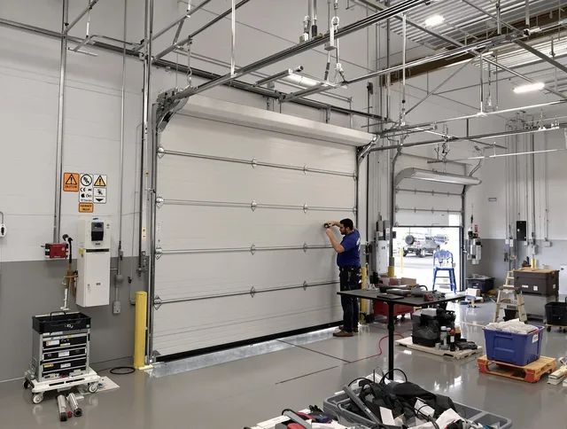 Commercial garage door repair being performed by Enfield Garage Door Repair expert in Enfield