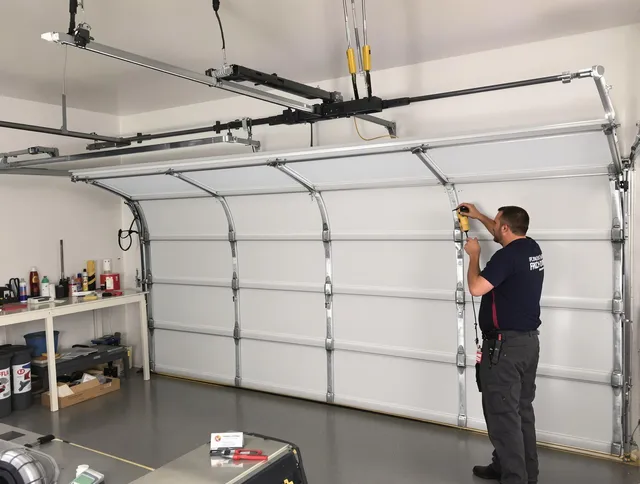Enfield Garage Door Repair certified technician performing overhead door system repair in Enfield