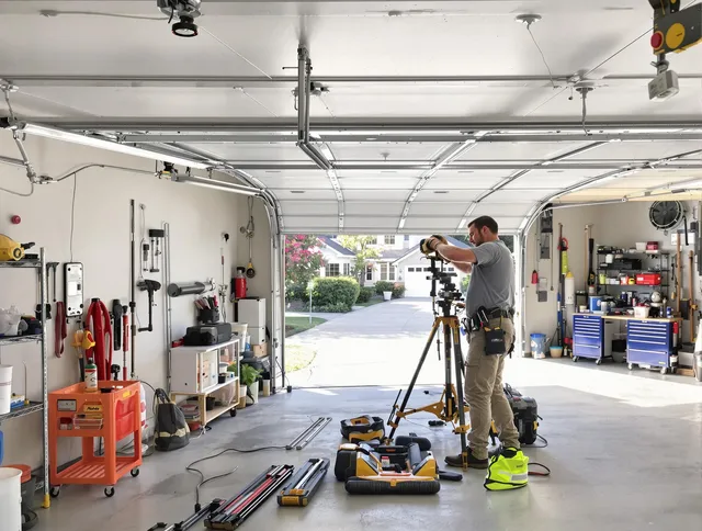 Enfield Garage Door Repair specialist performing laser-guided track alignment in Enfield
